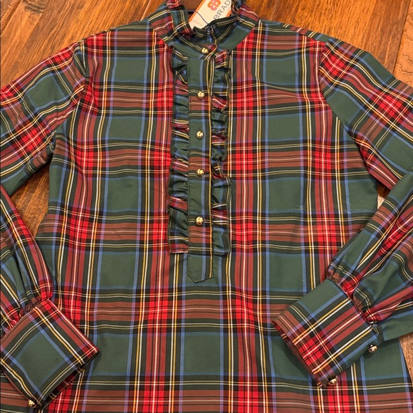 CK Bradley Plaid Top Ruffle blouse medium NWT - Picture 5 of 6